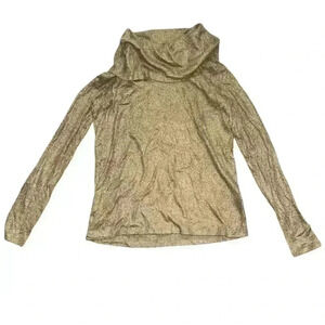 NEW Lauren Ralph Lauren Cowl Neck long Sleeve Shirt Gold Metallic Size XS